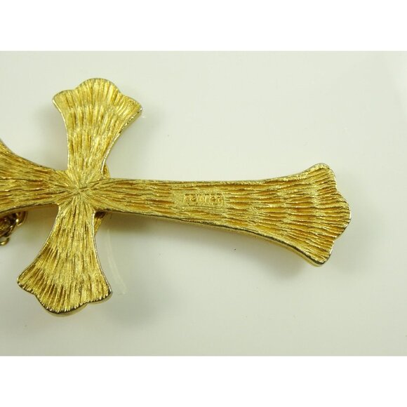 Golden Pewter Crucifix Long Statement Cross Necklace - Picture 7 of 8